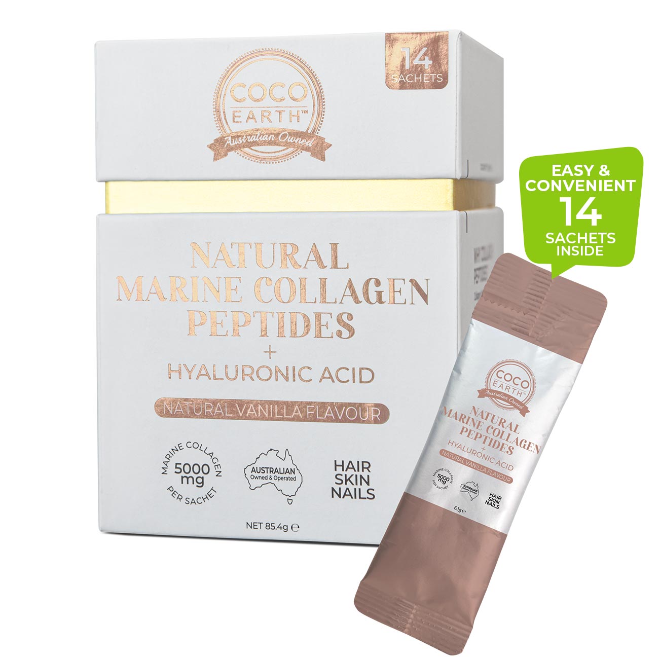 Coco Earth Marine Collagen Vanilla Sachet 3.6g x 14 Sachets