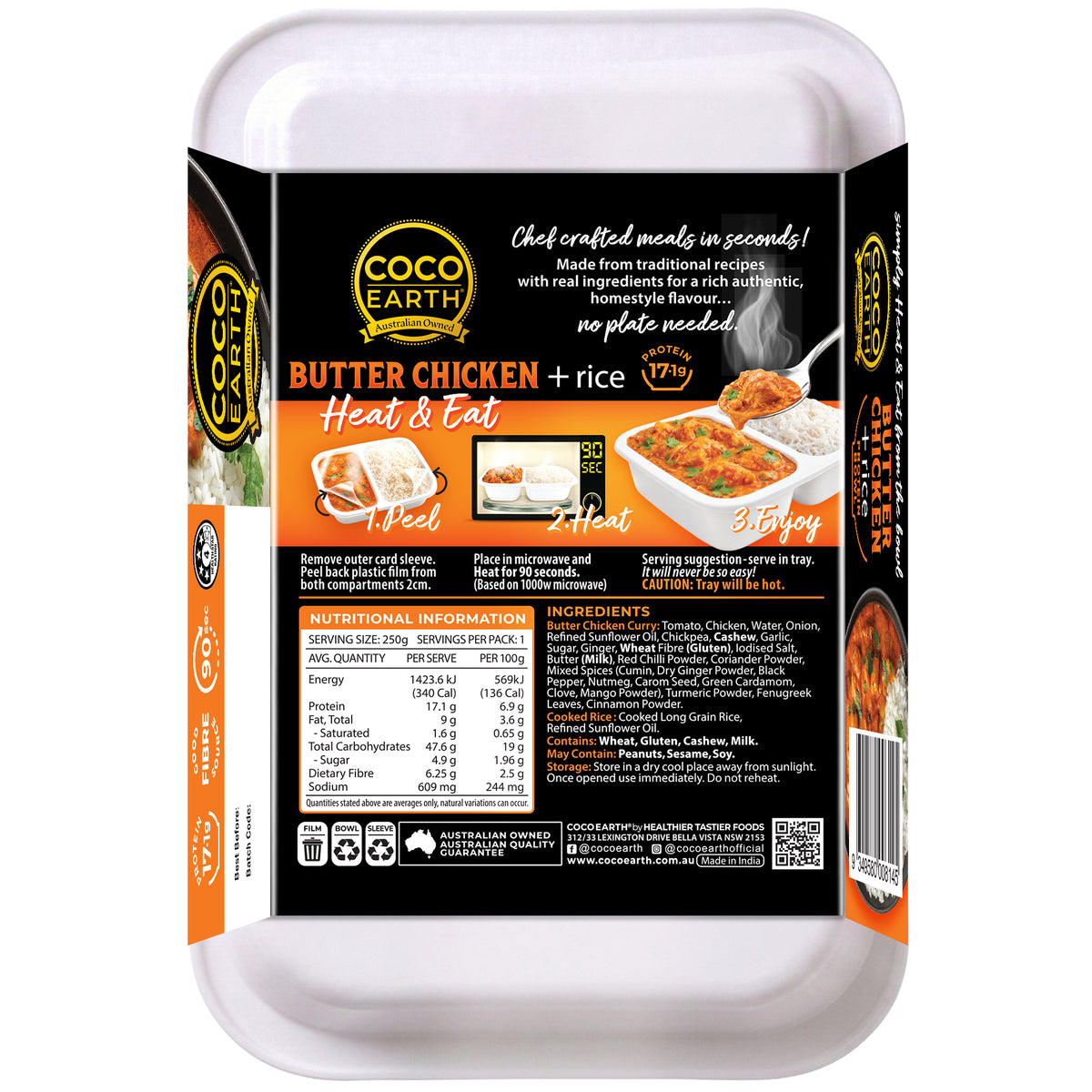Coco Earth Butter Chicken & Rice 250g I Ready to Eat Meal