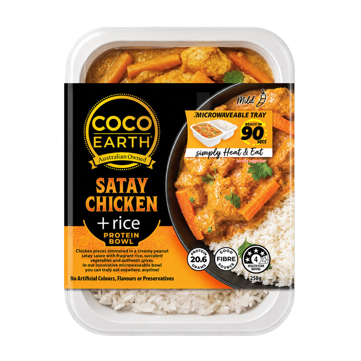 Coco Earth Satay Chicken & Rice 250g | Ready to Eat Meal