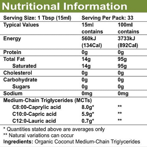 Certified Organic Coconut MCT Oil 500mL