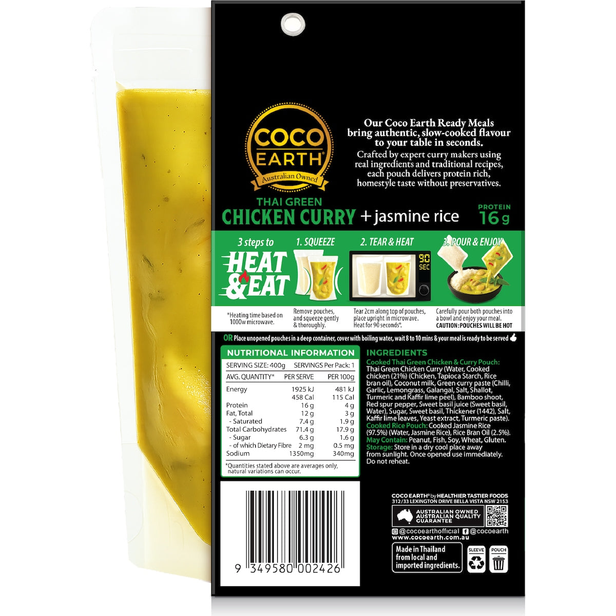 Green Curry Chicken with Jasmine Rice 400g | Gluten free Meal
