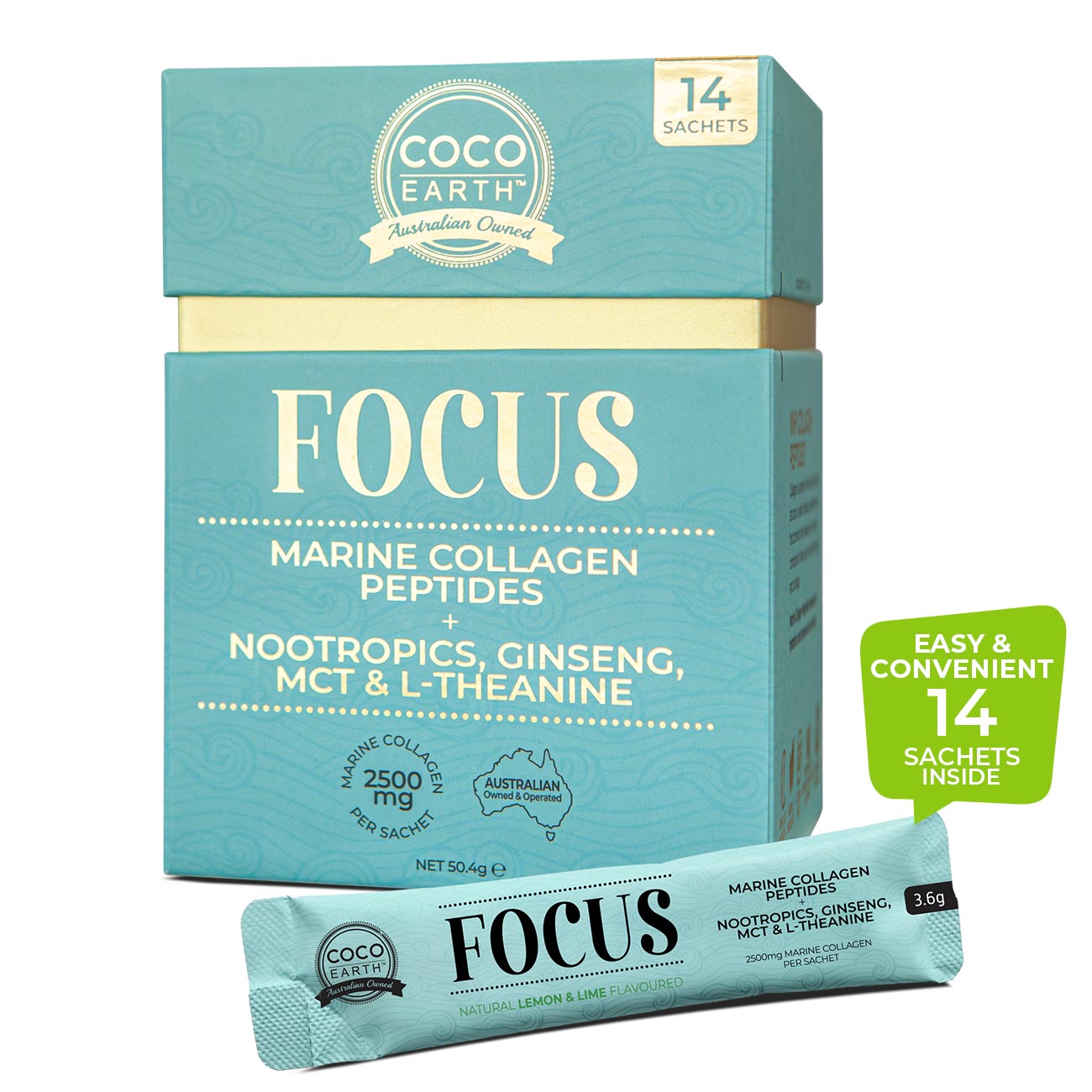 Coco Earth M/Collagen + Focus Sachet 3.6g x 14 Sachets