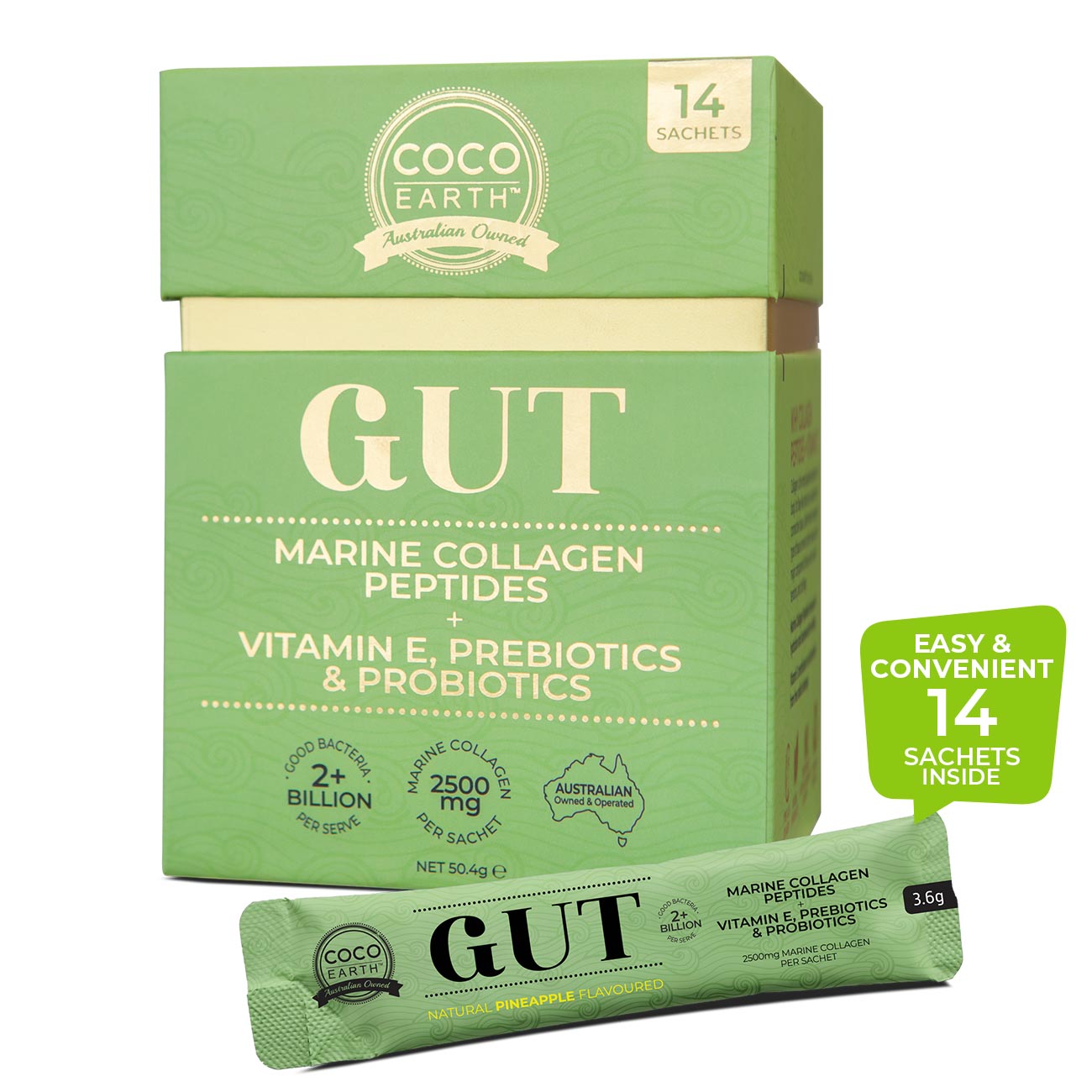 Coco Earth M/Collagen + Gut Health Sachet 3.6 x 14 Sachets