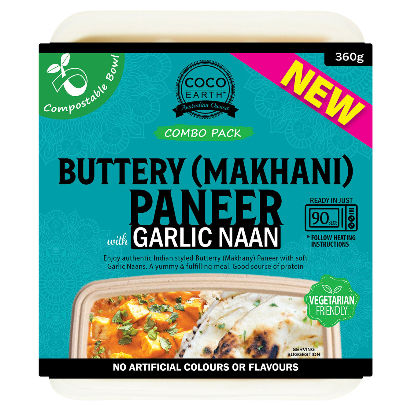 Buttery (Makhani) Paneer with Garlic Naan 360g (Compostable Bowl)