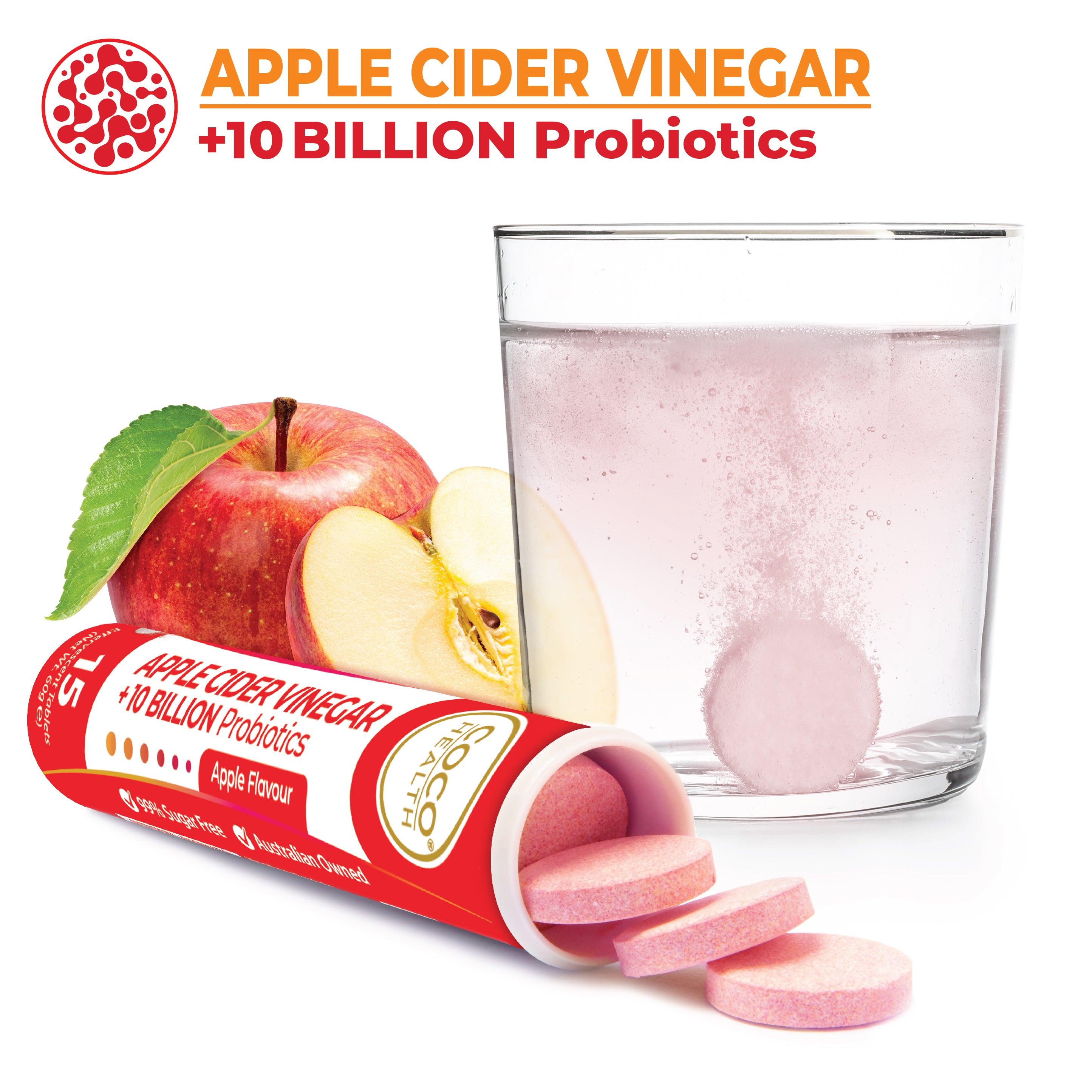 Apple Cider Vinegar + 10 Billion Probiotics Apple Effervescent 15s