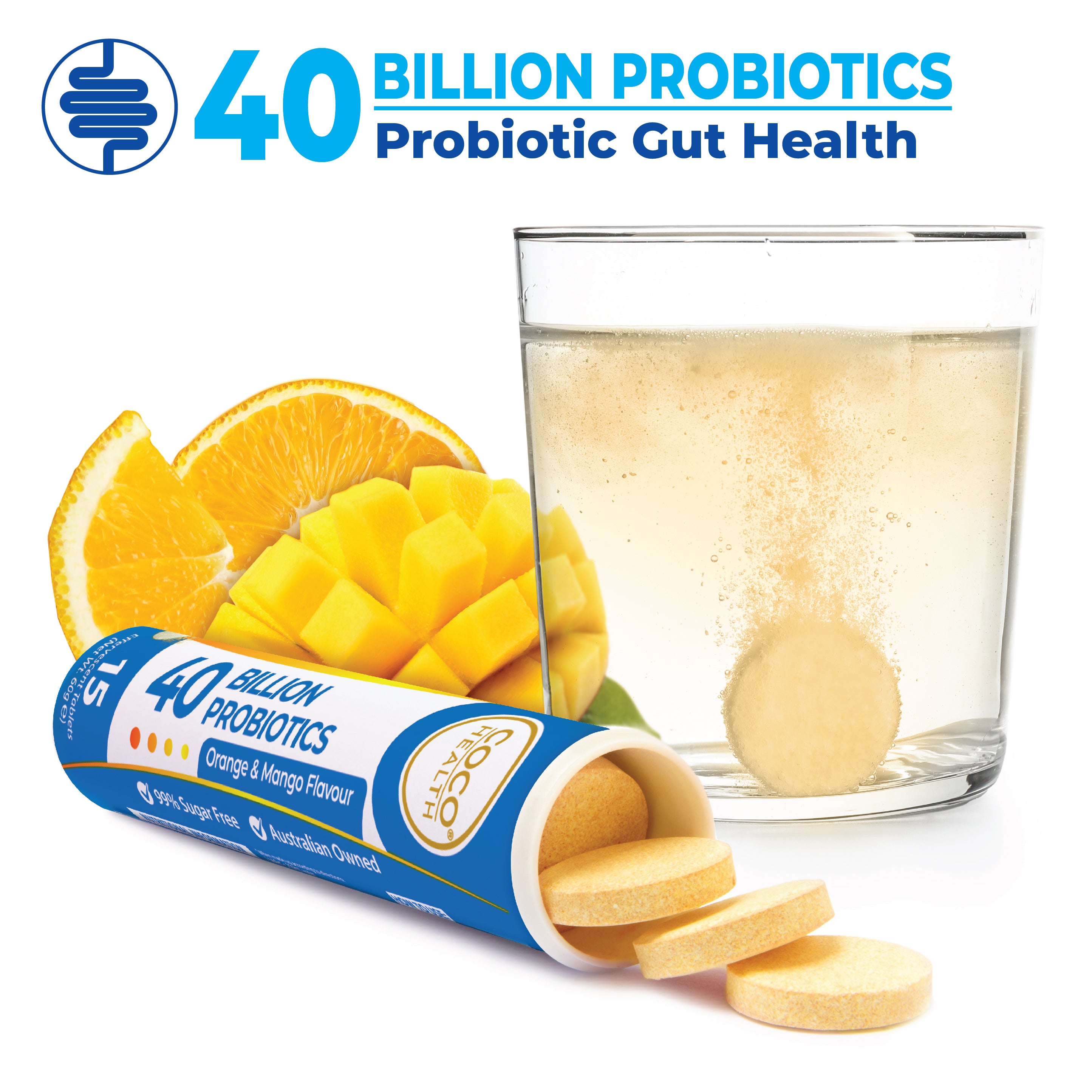 40 Billion Probiotics Orange & Mango Effervescent 15s