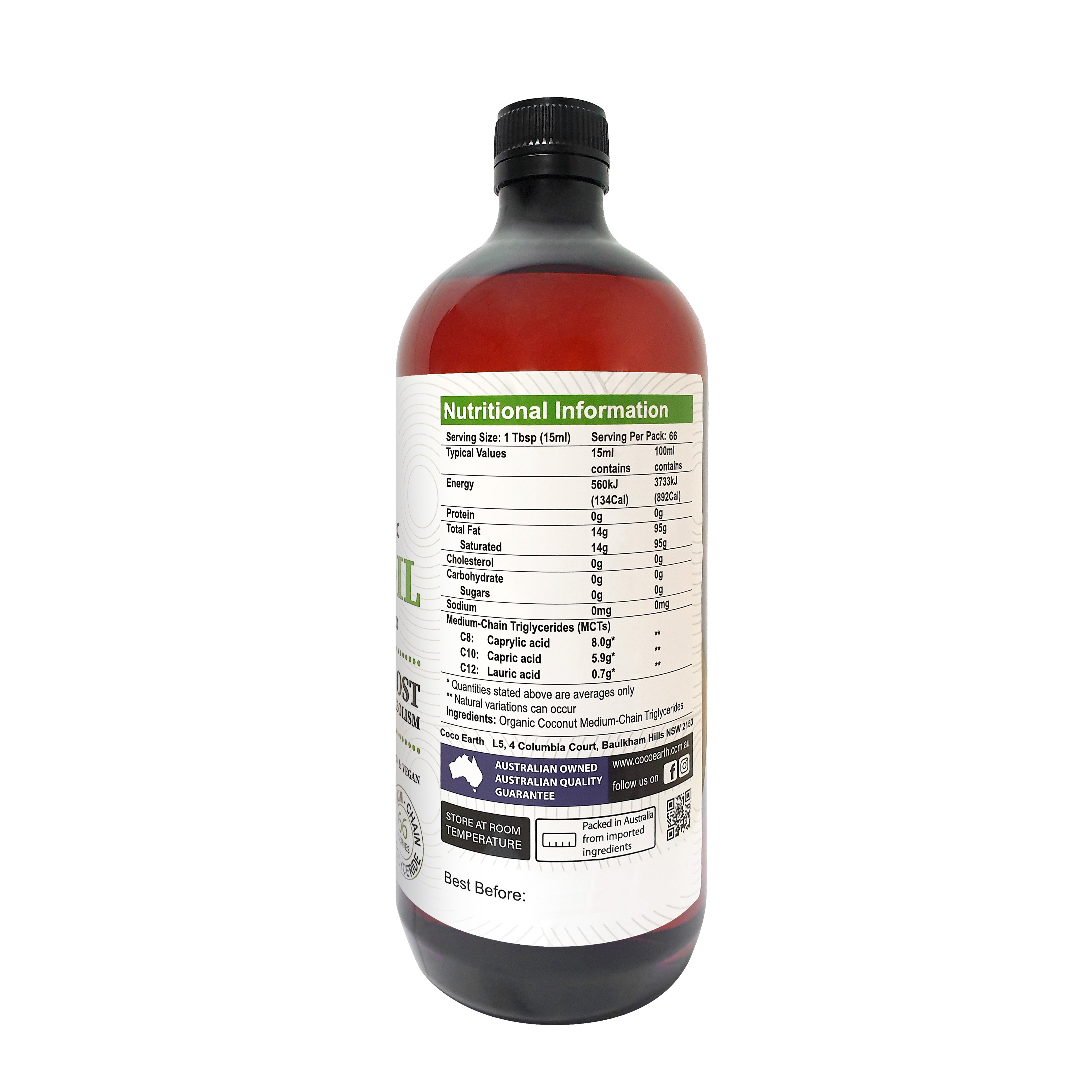 Certified Organic Coconut MCT Oil 1L