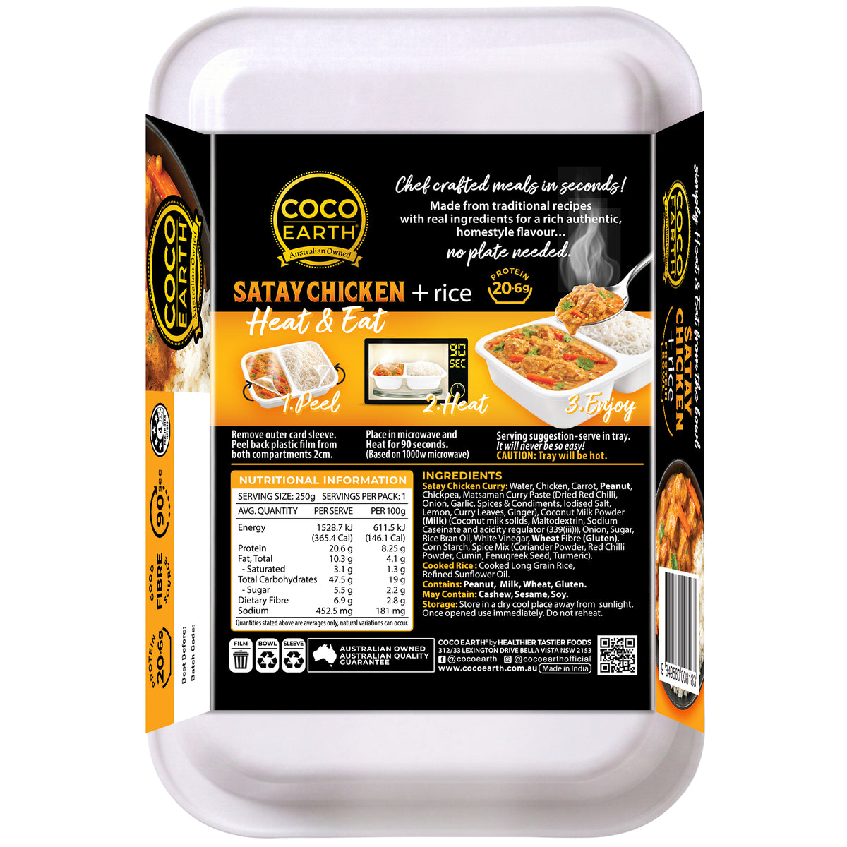 Coco Earth Satay Chicken & Rice 250g | Ready to Eat Meal