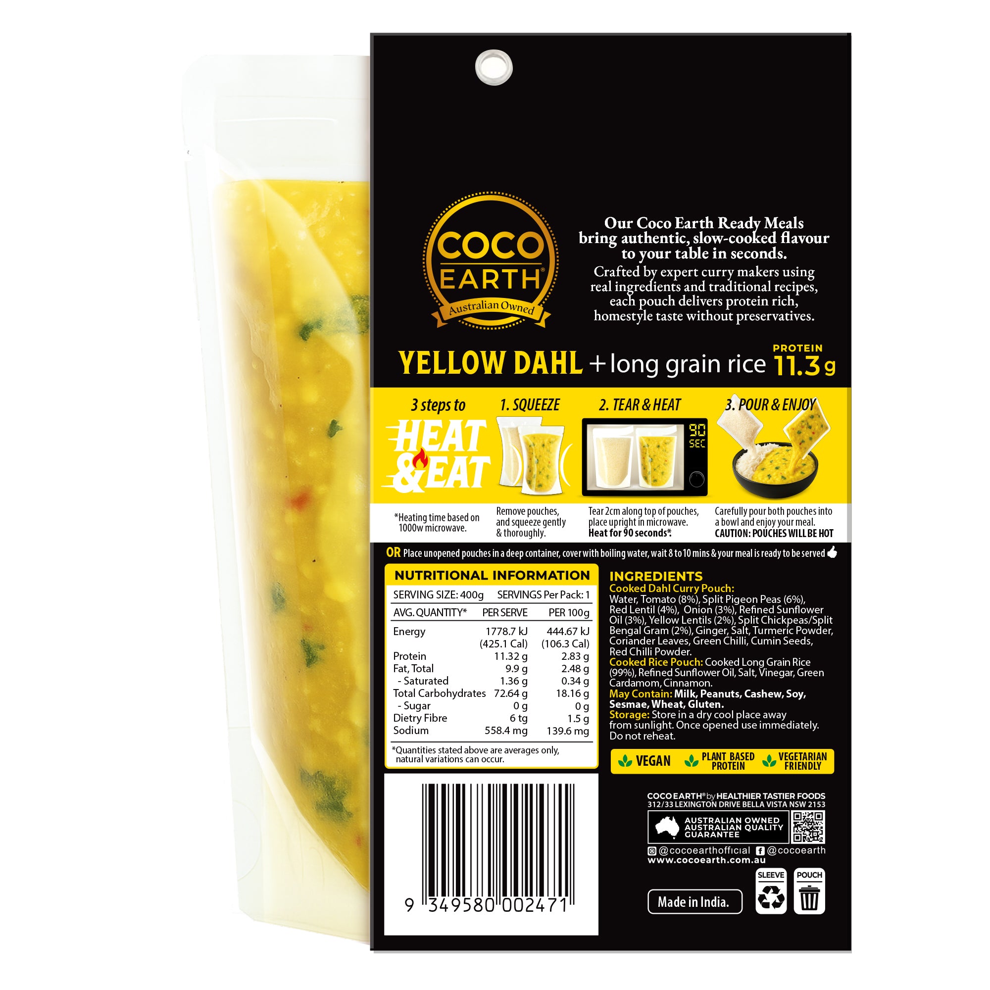 Yellow Dahl Lentil with Long Grain Rice 400g | Vegan, Gluten free