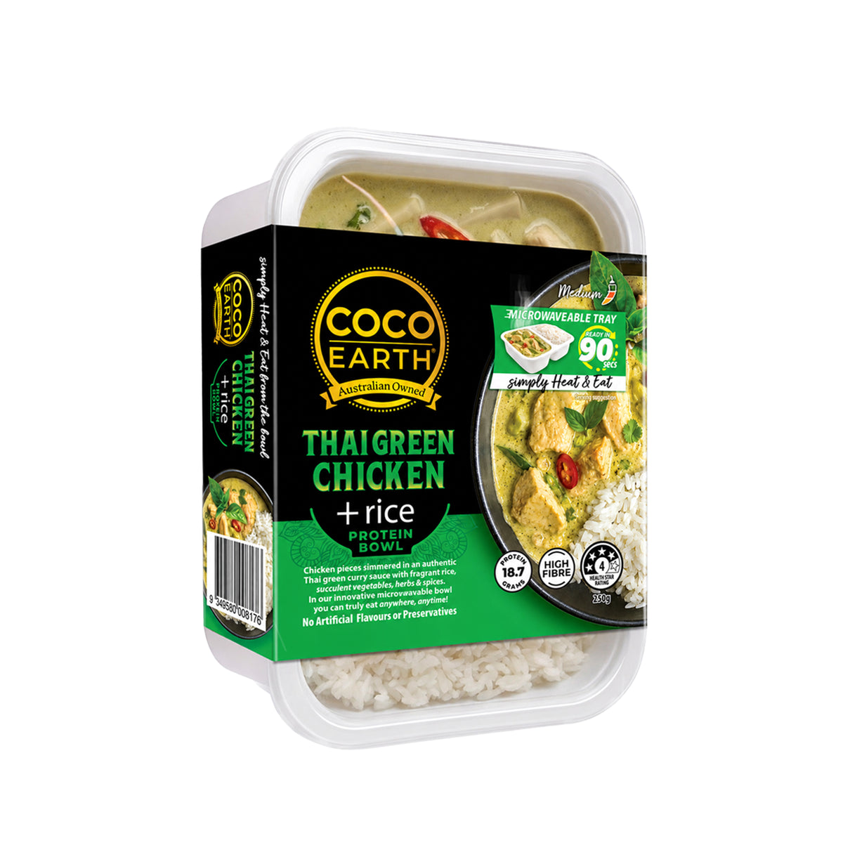 Coco Earth Thai Green Chicken Curry & Rice 250g | Ready to Eat Meal