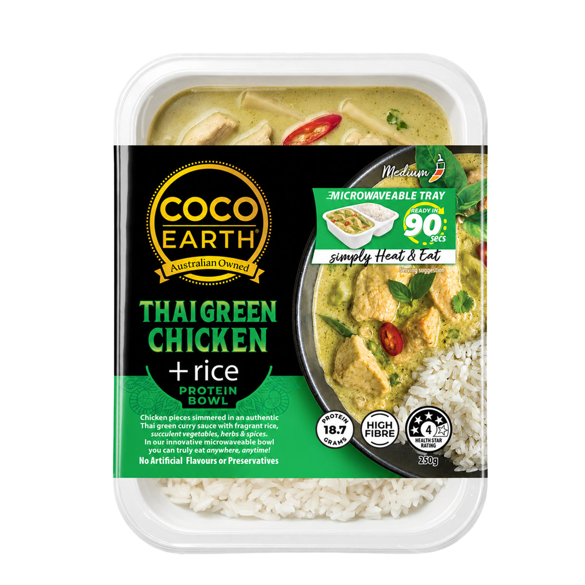 Coco Earth Thai Green Chicken Curry & Rice 250g | Ready to Eat Meal